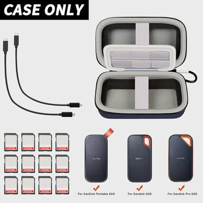 Comecase Dual SSD Case for SanDisk Extreme Portable SSD and Extreme PRO | Holds 2 Drives & 12 SD Cards, Elastic Strap Fit 500GB/1TB/2TB/4TB/8TB, Cable Groove & Carabiner for Travel,Dark Blue,Box Only - color: Dark Blue