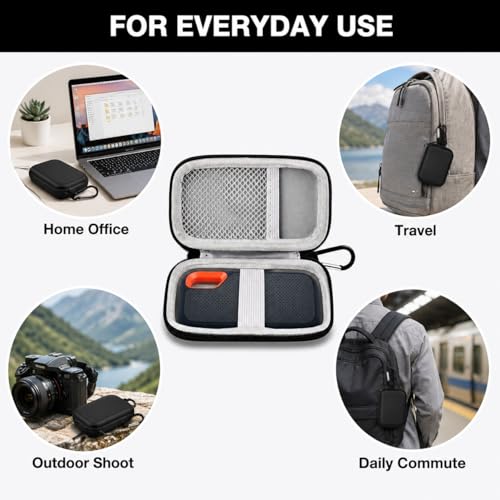 Hard Case Compatible with SanDisk 500GB/ 1TB/ 2TB/ 4TB Extreme Portable SSD - Up to 1050MB/s - USB-C, USB 3.2 Gen 2 - External for Solid State Drive. Carrying Travel Holder for USB Cables (Box Only) | Protective Storage Bag Fits for SanDisk 500GB/ 1TB/ 2T