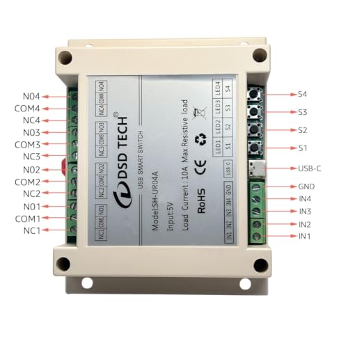 DSD TECH SH-UR04A 4-Channel USB Powered Relay Module for PC & Mac(4CH) - size: 4CH
