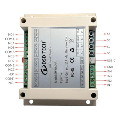 DSD TECH SH-UR04A 4-Channel USB Powered Relay Module for PC & Mac(4CH) - size: 4CH