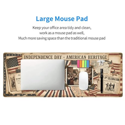Independence Day American Flag Gaming Mouse Pad, Large Extended Desk Mat (31.5x11.8 in), Non-Slip Rubber Base Stitched Edges Mousepad - color: 11