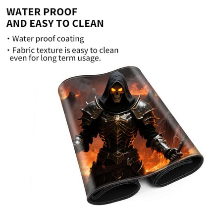 Large Gaming Playmat Compatible with MTG, Seamless Card Game Mat with Stitched Edges, 23.6 x 13.7 in Natural Rubber Desk Pad with Transparent Drawstring Bag, No Grid Layout, Red Rose Skull Love - color: Dark Reaper Armor, size: 24"X14" Regular