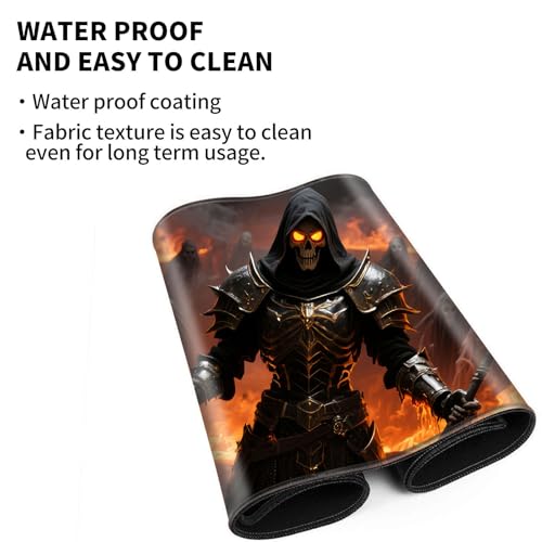 Large Gaming Playmat Compatible with MTG, Seamless Card Game Mat with Stitched Edges, 27.6 x 15.7 in Natural Rubber Desk Pad with Transparent Drawstring Bag, No Grid Layout, Red Rose Skull Love - color: Dark Reaper Armor, size: 28"X16" Regular