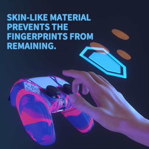 eXtremeRate PlayVital Samurai Edition Anti-Slip Controller Silicone Skin for ps5, Ergonomic Rubber Protective Case for ps5 Controller with Thumb Stick Caps - Pink & Purple & Blue - color: Pink & Purple & Blue