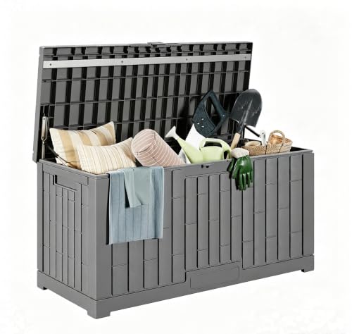 LAUSAINT HOME 80 Gallon Resin Deck Box, Package Delivery Box with Lockable Lid, Waterproof Outdoor Storage Box For Garden Tools, Patio Cushions(80 Gallon,Grey) - color: Grey, size: 80 Gallon