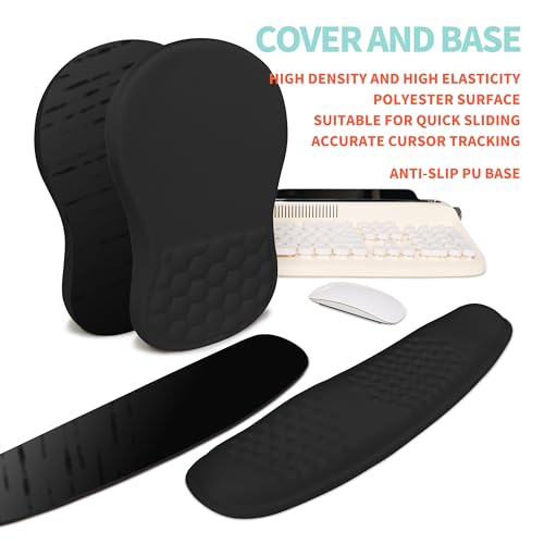 2-in-1 Ergonomic Set, Wave Rise Keyboard Wrist Rest and Massage Bulge Slope Mouse Pad Wrist Support, Cushion Memory Foam Integrated to Relieve Wrist Pain, Black - color: Black