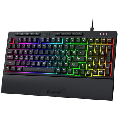 Redragon K515 Shiva Wired RGB Membrane Gaming Keyboard, 98 Keys Mechanical-Feel Keyboard w/Smooth Linear Switch, On-Board Macro & Dedicated Multimedia Keys, Detachable Wrist Rest, Software Supported - color: Black, size: 98 Keys