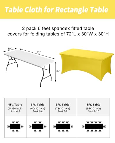 Fixwal Yellow Stretch Table Cloth Rectangle 2 Pack 6Ft, Spandex Fitted Table Covers Washable for Party, Trade Show, Banquet, Wedding, Buffet - color: Yellow, size: 6 Ft