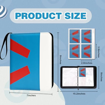 Card Binder 4 Pocket, Small Trading Card Binder holds 400 Card with 50 Removable Sleeves, Favourites Waterproof PU Album with Zipper for TCG, MTG, Gaming Football Sports Cards, Blue - color: Blue
