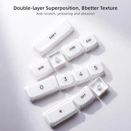 Womier Low Profile Keycaps, White Jelly Keycaps, Shine Through Key Cap | 127 Keys Custom Keycaps for Mechanical Keyboard 60% 65% 75% 80% 100% Cherry Gateron MX Switches, White - color: A-White
