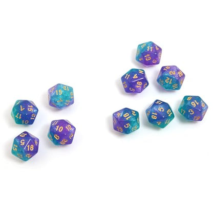 SmartDealsPro 10-Pack 20 Sided Dice D20 Polyhedral Dice for DND RPG MTG Table Game (Glitter Green-Purple) - color: Glitter Green-purple