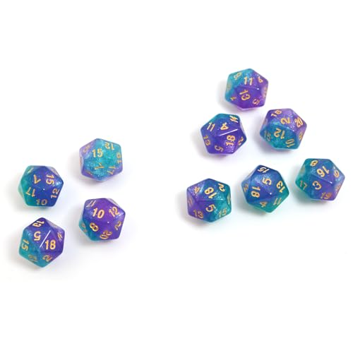 SmartDealsPro 10-Pack 20 Sided Dice D20 Polyhedral Dice for DND RPG MTG Table Game (Glitter Green-Purple) - color: Glitter Green-purple