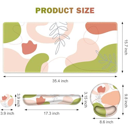 Gaming Mouse Pad, Large Desk Mat, Cute Desk Pad Protector, 4 in1 XXL Mousepad + Keyboard Wrist Rest+Mouse Wrist Rest+Coaster Set with Ergonomic Desk Pad for Home Office Table Computer Pink Rose - color: Pink Rose