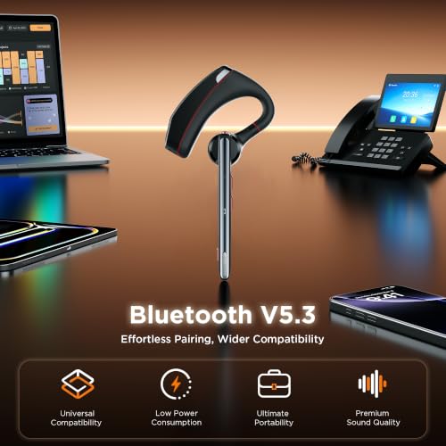 Bluetooth Headset V5.3, Wireless Headset with Dual Noise-Canceling Microphones, Portable Charging Case, 300H Standby Time, Hands Free Headphones for PC Cell Phones, Trucker Office Work (Red) - color: Red