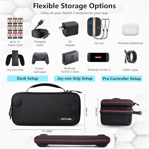 JOYLINK Carrying Case for Nintendo Switch 2, Modular 2-in-1 Dock/Pro Controller Storage Cases + Ultra Slim Carrying Case Travel, All in One Hard Carrying Case with 14 Game Cards Slots