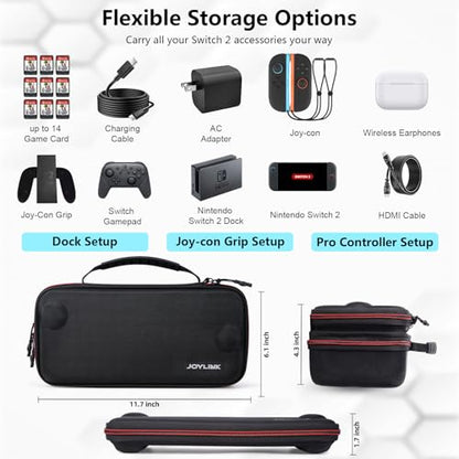 JOYLINK Carrying Case for Nintendo Switch 2, Modular 2-in-1 Dock/Pro Controller Storage Cases + Ultra Slim Carrying Case Travel, All in One Hard Carrying Case with 14 Game Cards Slots