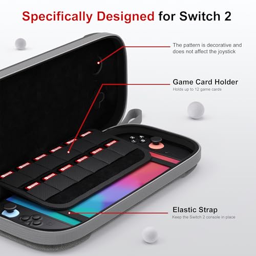 STARTRC GAMES Slim Carrying Case for Nintendo Switch 2 2025, Hard Shell Travel Case with 12 Game Card Slots, Portable Carry Bag for Switch 2 Console Gray - color: Gray