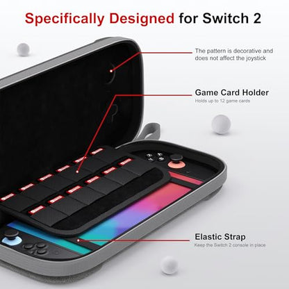 STARTRC GAMES Slim Carrying Case for Nintendo Switch 2 2025, Hard Shell Travel Case with 12 Game Card Slots, Portable Carry Bag for Switch 2 Console Gray - color: Gray