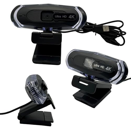4K Ultra HD Remote Control with Stand Webcam, LED RGB Lighting, 95-Degree Wide Angle, Auto Focus, 1080P@60FPS, Black, USB 2.0, for Video Conferencing, Desktop/Laptop