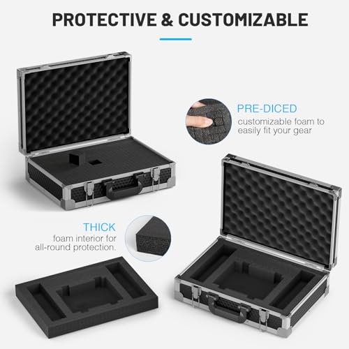 Phenyx Pro Medium Size Carrying Case, Customizable Pre-Diced Foam, Aluminum Alloy Sturdy Build, Suitable for Wireless Mic System Storage & Camera Gear Transportation - size: Medium (17.1×12.6×4.1 Inch)