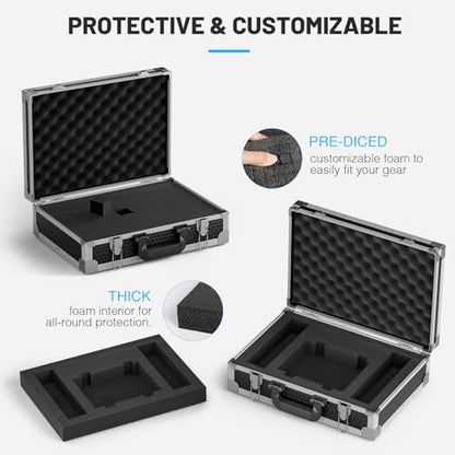 Phenyx Pro Medium Size Carrying Case, Customizable Pre-Diced Foam, Aluminum Alloy Sturdy Build, Suitable for Wireless Mic System Storage & Camera Gear Transportation - size: Medium (17.1×12.6×4.1 Inch)