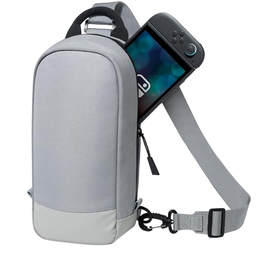 JETech Sling Bag for Nintendo Switch 2/Switch OLED/Switch Console, Grey | Crossbody Carrying Design, 8 Game Card Slots, Large Storage Capacity, Travel-Friendly Organization - color: Grey