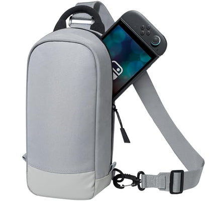 JETech Sling Bag for Nintendo Switch 2/Switch OLED/Switch Console, Grey | Crossbody Carrying Design, 8 Game Card Slots, Large Storage Capacity, Travel-Friendly Organization - color: Grey