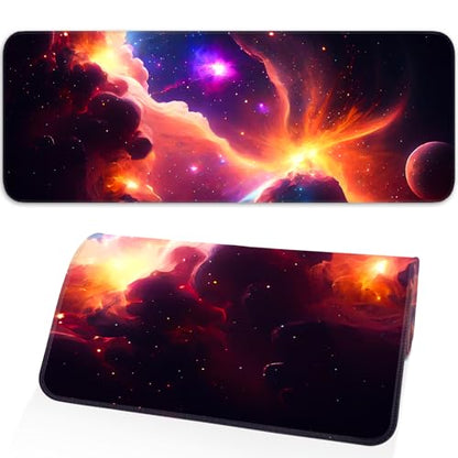 Gaming Mouse Pad, Galaxy Starry Sky Non-Slip Rubber Base with Seam Edge Mouse Pad, Extra Large 31.5x11.8 Inch, Suitable for Home, Office, Gaming - color: Colorful galaxy