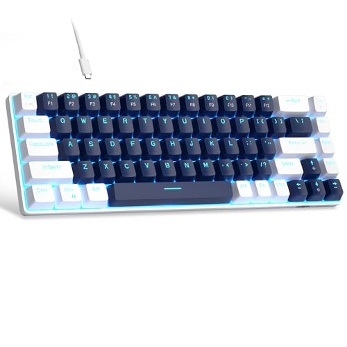 MageGee Portable 60% Mechanical Gaming Keyboard, MK-Box LED Backlit Compact 68 Keys Mini Wired Office Keyboard with Blue Switch for Windows Laptop PC Mac - Blue/White - color: Blue/Blue Switch