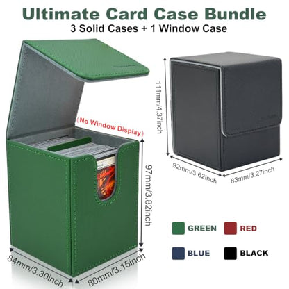 3+1 Commander Deck Box for MTG, 1 Deck Box with Commander Display + 3 Without, Fits 100+ Double-Sleeved Cards, Magnetic Storage Box for TCG/PTCG/Sport Cards with 8 Dividers, Dice Bag & Toploader