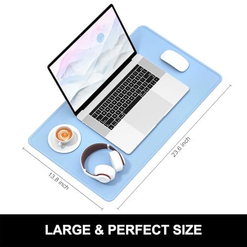Hsurbtra Desk Pad, 23.6" x 13.8" Premium-Textured Desk Mat, Stitched Edge Anti-Slip Waterproof Rubber Mouse Pad, M Extended Computer Mat for Office Gaming Laptop Keyboard Sky Blue - color: Sky Blue, size: M Deskpad (23.6" x 13.8")