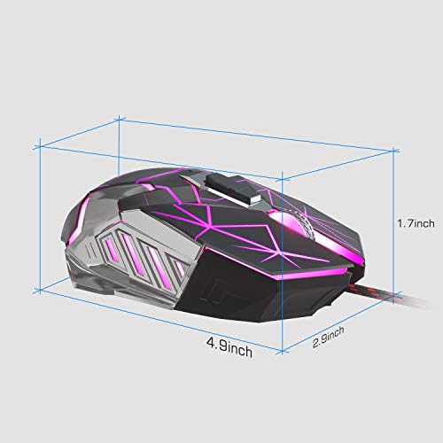 MageGee G10 Gaming Mouse Wired, 7 Colors Breathing LED Backlit Gaming Mouse, 6 Adjustable Speeds, Ergonomic Optical Computer Mouse with 7 Buttons for Windows PC Gamers - color: black