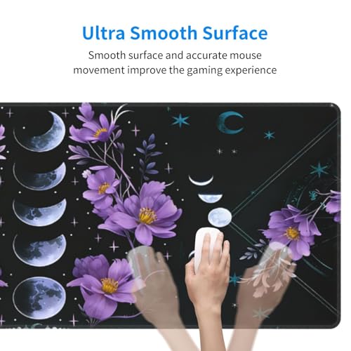 Large Gaming Mouse Pad Desk Mat, Celestial Moon Phases Extended Keyboard Mouse Pad Mousepad with Non-Slip Base and Stitched Edge Mouse Mat Desk Pad Mouse Pads for Desk Home Office, 31.5 x 11.8 - color: Celestial Moon Phases