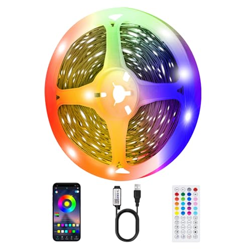 LED Strip Lights for Bedroom, 32.8ft Smart RGB Music Sync Bluetooth App & Remote Control, USB-Powered LED Strip Lights for TV, Gaming, Bedroom, PC, Home Theater - size: 32.8ft