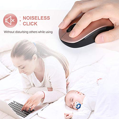 seenda Wireless Mouse, 2.4G Noiseless Mouse with USB Receiver Portable Computer Mice for PC, Tablet, Laptop, Notebook - Rose Gold&Black - color: Rose Gold and Black