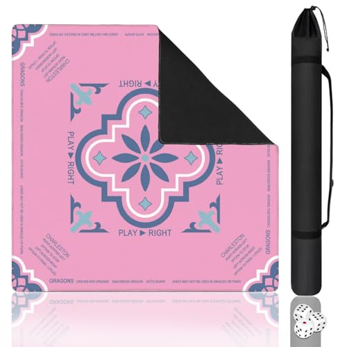 Pink Mahjong Mat with Rules, 31.5*31.5in Anti Slip American Mahjong Mat for Table, Noise Reduction, Neoprene Mah jongg Mats with Carrying Bag & 3 Dices, Mahjong Supplies Gift, Board Tile Games Mats - color: Pink01