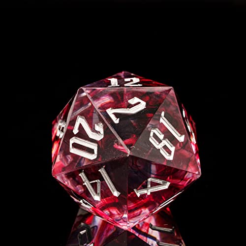 Cusdie Single D20 DND Dice with Sharp Edges and Glitter Foil Inclusions, 20 Sided D&D Dice, 33mm Handcrafted Polyhedral Dice, for Role Playing Game (Red/Black) - color: Red Black
