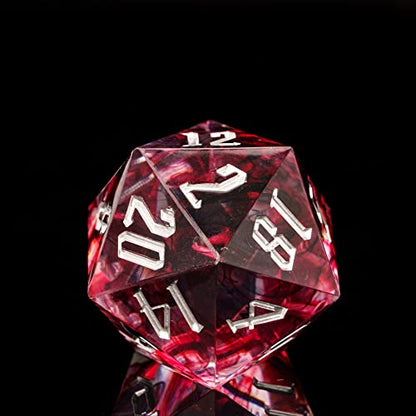 Cusdie Single D20 DND Dice with Sharp Edges and Glitter Foil Inclusions, 20 Sided D&D Dice, 33mm Handcrafted Polyhedral Dice, for Role Playing Game (Red/Black) - color: Red Black