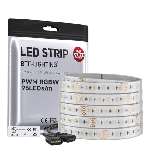 BTF-LIGHTING UL Listed RGBW LED Strip Lights,5050 4 Colors in 1 RGB + 2700K-3000K Warm White,24V DC,16.4ft/5m 60LEDs/m 12mm White PCB, IP67 Waterproof for Home Decoration(No Adapter or Controller) - color: RGB+Warm White, size: White PCB IP67