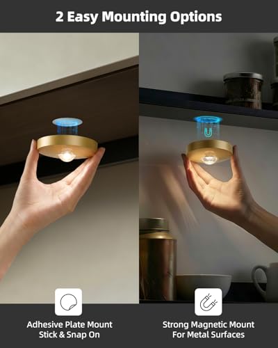 Rechargeable Puck Lights with Remote Control, 1500mAh Battery Operated Tap Lights, Dimmer & Timer Under Cabinet, Wireless LED Stick-On for Closet, Bedroom, Kitchen - Gold 3Pcs - color: Gold