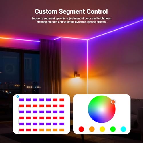 NEEWER NS01/16.4ft/5m LED 스트립 조명 전면 조명, 스마트 AI 앱 컨트롤 RGB IC 절단 가능한 네온 로프 조명 색상 변경 침실 게임 룸 가정 실내 벽 장식, 구글 및 알렉사와 호환 - size: 16.4피트/5m