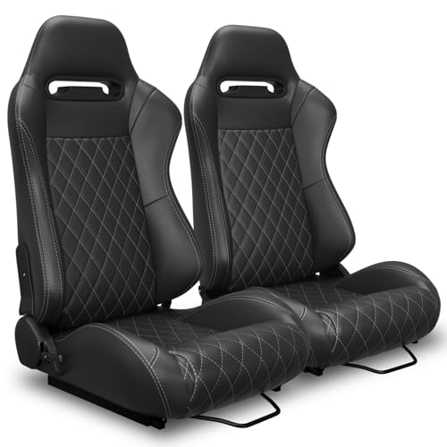 2 Pcs Adjustable Universal Racing Seats with Double Sliders, Reclinable Bucket Seats, 1 Pair of Sport Seats for Vehicles (Black D) - color: Black D