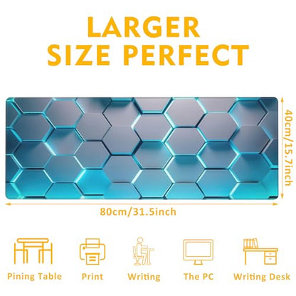 Gaming Mouse Pad,Honeycomb Hexagon Desk Mat,31.5""X15.7"" Large Desk Pad with Stitched Edge Non-Slip Base Keyboard Big Mouse Pad for Office Home Work Gaming-Blue, WDQ-D01 - color: Neon Hexagon