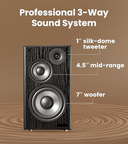 Edifier R2750DB MKII Powered Bookshelf Speakers, 144W 3-Way Active Speakers with Sub Out, Hi-Res Audio, Bluetooth 6.0 with LDAC, HDMI/Optical/Coaxial for Turntable, PC, TV, Home Audio - Walnut - color: Walnut