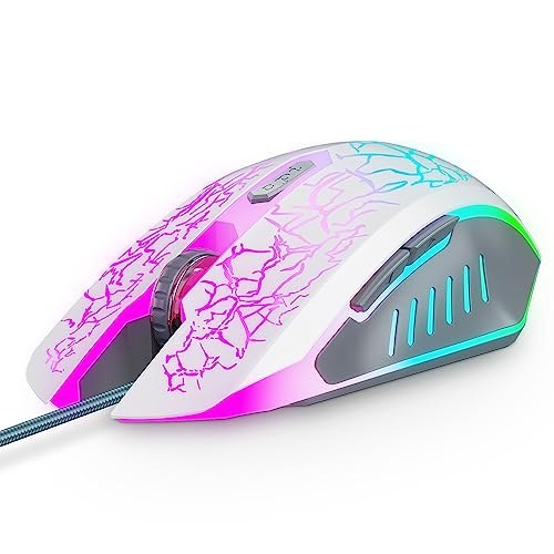 VersionTECH. Wired Gaming Mouse, Computer Mouse Ergonomic Mice with 7 LED Lights RGB Backlit, 6 Programmable Buttons, 4 Adjustable DPI for Laptop PC Gamer Desktop Chromebook Mac Games-White - color: white