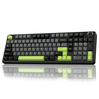 AULA F99 Pro Wireless Mechanical Keyboard with Knob,Creamy Sound,Tri-Mode BT5.0/USB-C/2.4GHz Hot Swappable Keyboard,Gasket Structure,RGB Backlit Computer Gaming Keyboards - color: With Knob-Black&Grey&Green