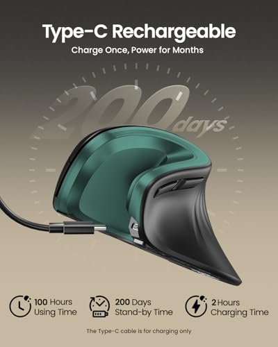 ProtoArc EM11 NL Wireless Ergonomic Mouse, Rechargeable Vertical Mice | 58° vertical design supports a natural wrist posture,connect 3 devices via Bluetooth/2.4G USB-A, 500mAh USB-C rechargeable. - color: Green
