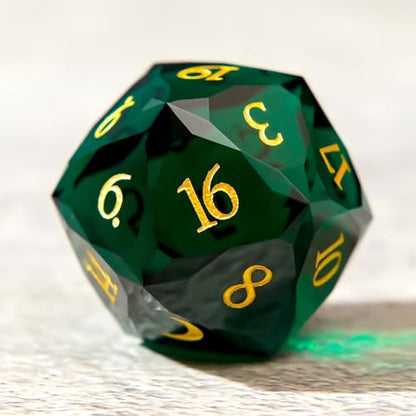 1PCS Multifaceted Glass D20 DND Dice - 28mm 20 Sided Gem D&D Dice for Dungeons and Dragons, RPG, Roleplaying Games MTG Table Games, Handmade Polyhedral Dice(Glass Green) - color: Multifaceted D20 Glass-green