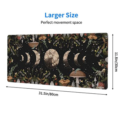 Galaxy Mouse Pad XL Extended Desk Mat, Computer Mousepad | Moon Phase Flower Mushroom Non Slip Rubber, Base Stitched Edge, Gaming Pc Large Mice Pad 31.5 x 11.8 Inch - color: Black25