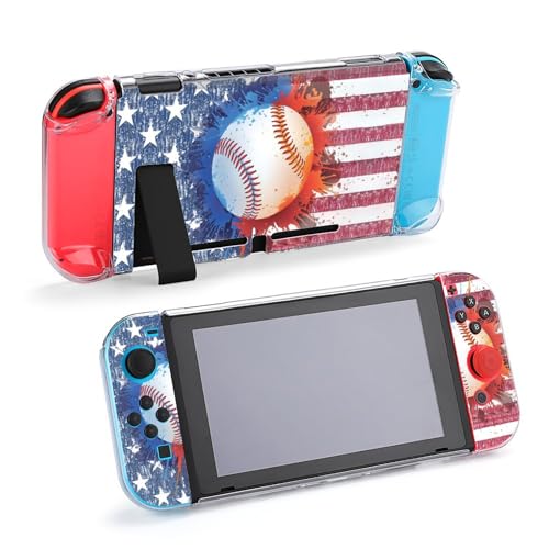 LEOPOM American Flag Baseball Switch Cover Case Protector Dockable Switch Protective Case Cover Accessories USA Baseball Gifts Ideas for Switch American Flag Baseball Game Player